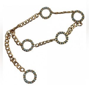 B-Low the Belt metal gold chain and leather belt, baby blue light blue leather